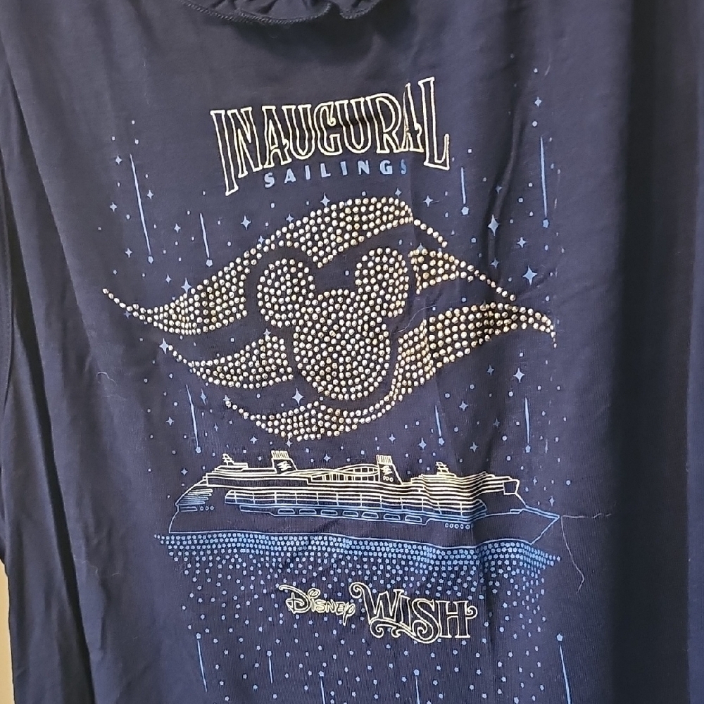 Disney Wish Navy Inaugural Top with Gold Accents Sleeveless Lightweight - Picture 3 of 5